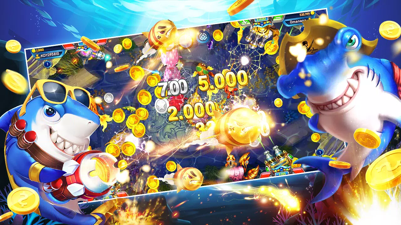 หน้าจอเกมยิงปลาของ w299 ที่มีเป้าหมายในฉากใต้น้ำ